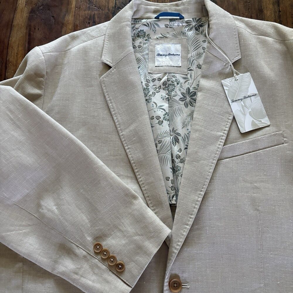 NWT Tommy Bahama Men’s Latigo Beach Linen Blend Blazer Stone Khaki XXL